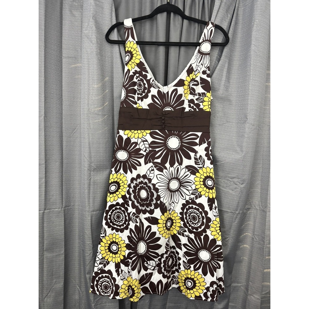 VTG Y2K B Smart Dress Women 16 Chocolate Brown Yellow Floral Fairy Hippie Dainty